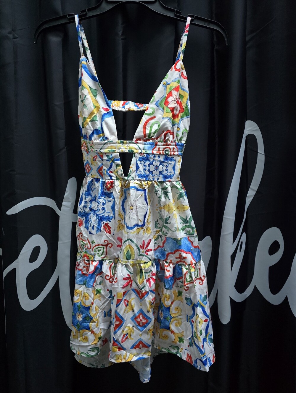 SweatyRocks Women's Floral Print Backless Mini Dress Cut Out Ruffle Sleeveless